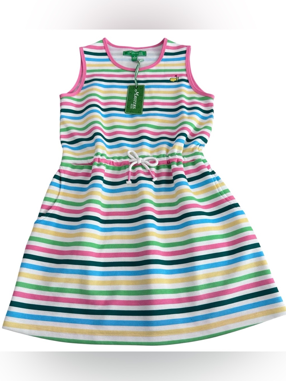 2025 Official Augusta National Masters Kids Striped Dress Size L 10-12 Colorful